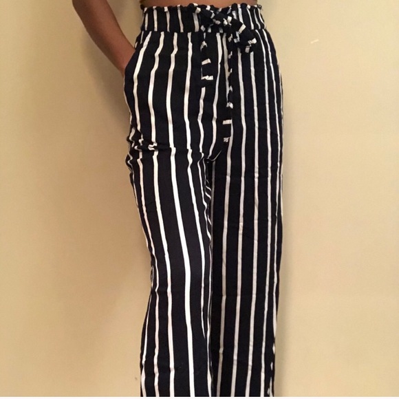Pants - Striped Wide Leg, High Waisted Pants